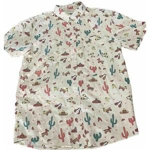 Tipsy Elves Casual Shirt Men XL ButtonUp Cactus Mexico Chili Pepper Sombrero